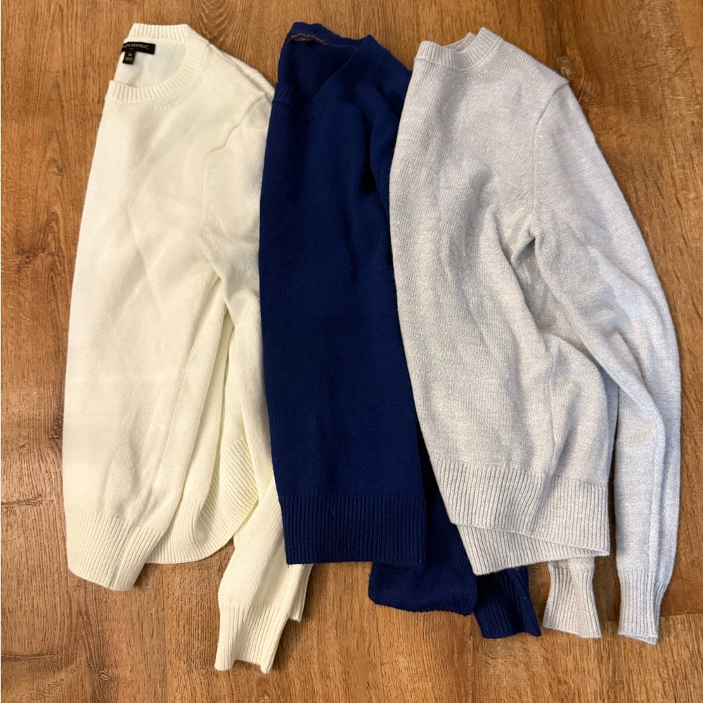 Banana Republic Factory Women’s Crewneck Sweater Trio - Cream, Navy, Light Gray